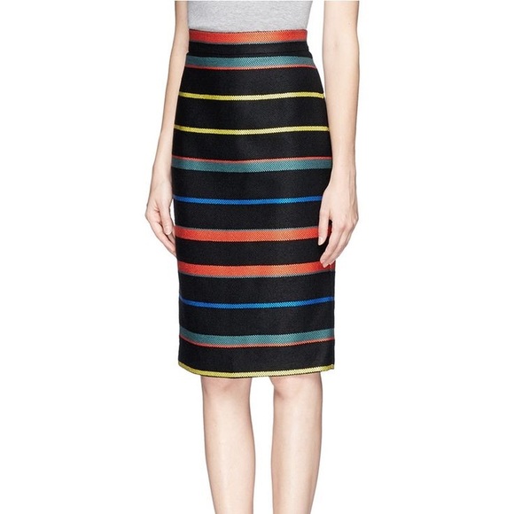 New Givenchy Basket Weave wool stripe pencil skirt black red stripe - Picture 1 of 12
